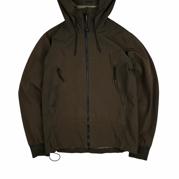 CP Company Brown Soft Shell Goggle Hooded Zipped Jacket - XL