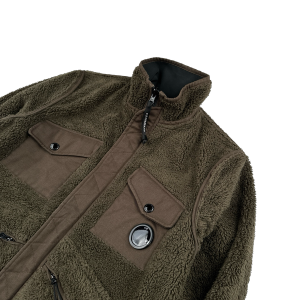 CP Company Khaki Soft Shell Teddy Fleece Reversible Lens Viewer Jacket - Medium