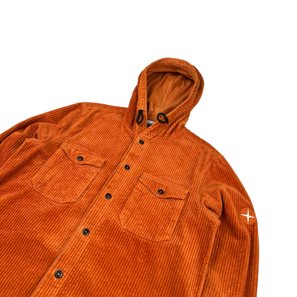 Stone Island 2019 Orange Hooded Corduroy Shirt - Medium