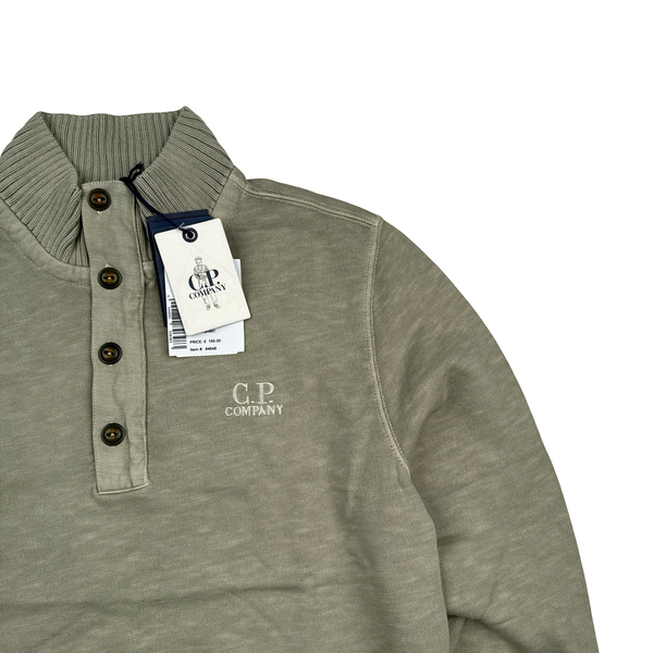 CP Company Pale Green Quarter Buttoned Jumper - Large