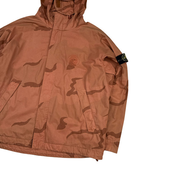 Stone Island Supreme 2019 Orange Brushed Cotton Camo Riot Mask Jacket - Medium