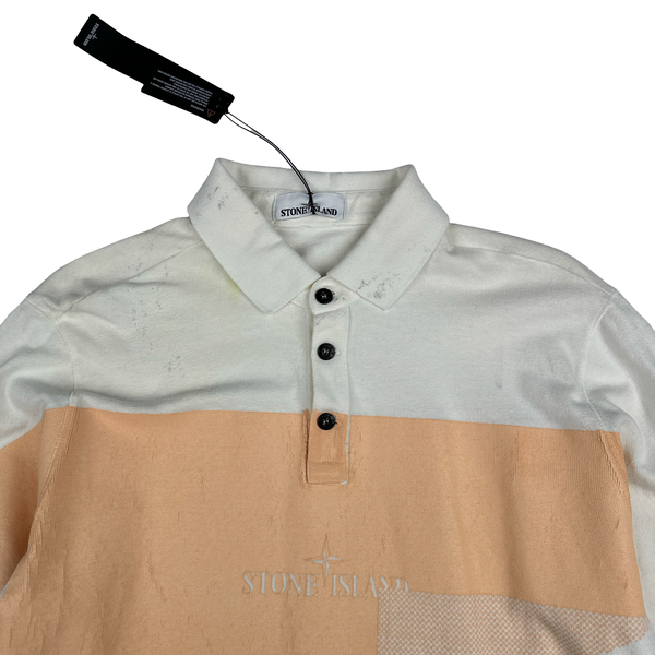 Stone Island 2018 Long Sleeve Thick Cotton Printed Polo Shirt - Large