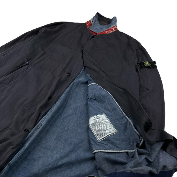 Stone Island Vintage Long Raso Gommato Reflective Collar Jacket - XL