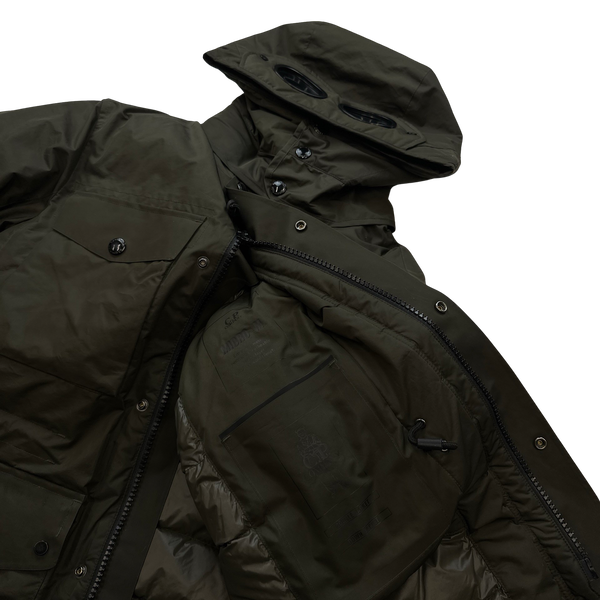 CP Company Khaki Micro M Down Filled Goggle Jacket - Medium