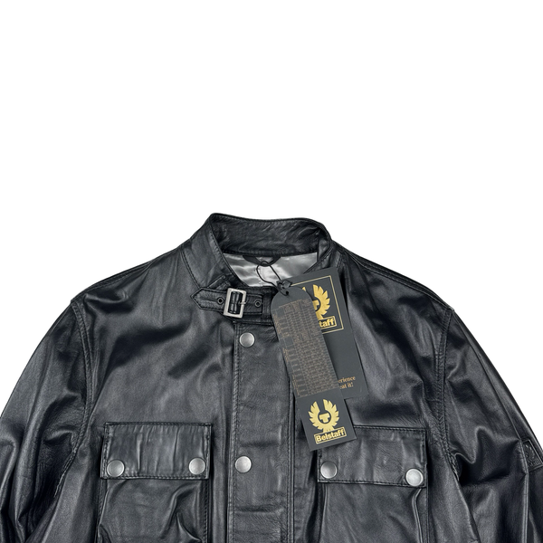 Belstaff Black Multi Pocket Leather Zipped Lightweight Jacket - XL
