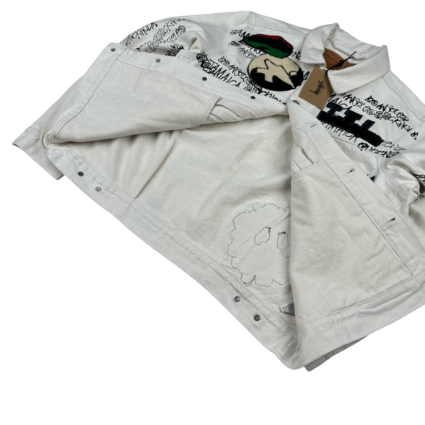 Stussy X Levi X Denim Tears Spellout Design White Denim Jacket - Medium - Large