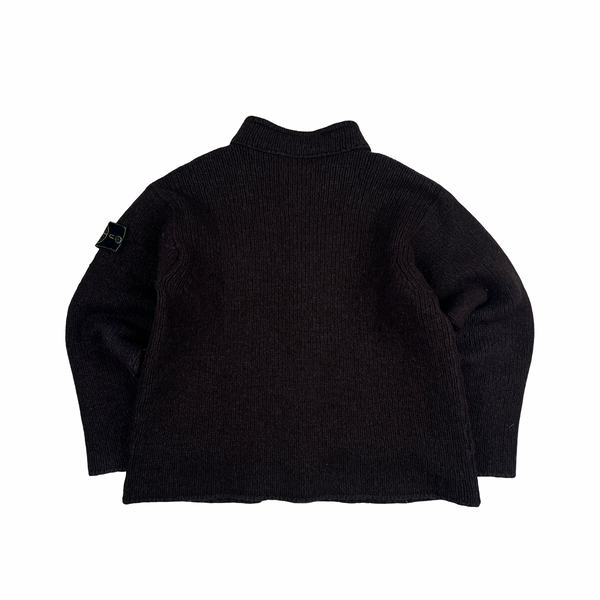 Stone Island Vintage Knitted Green Edge Buttoned Front Pocket Jumper - Small