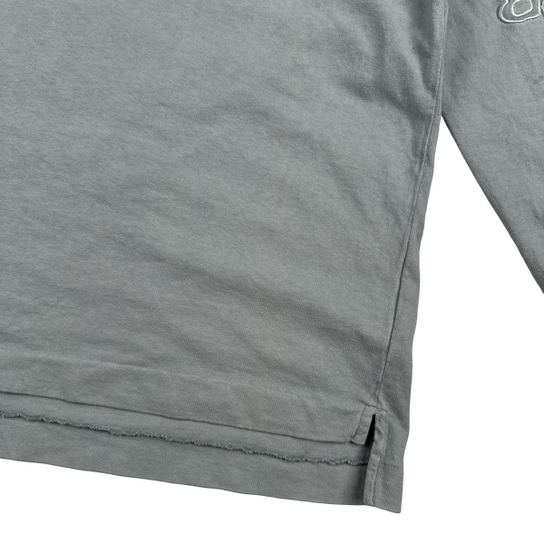 Stone Island Vintage Grey Spellout Embroidered Compass Long Sleeve Polo Shirt - XL