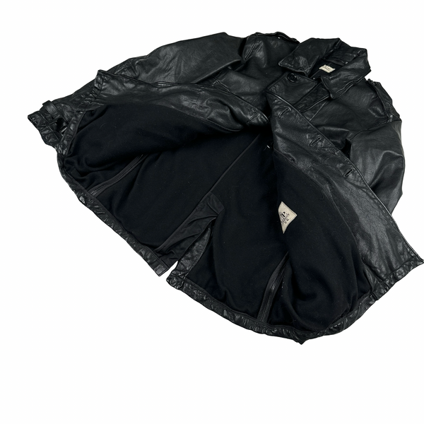CP Company Vintage Black Heavyweight Leather Pea Jacket - XL