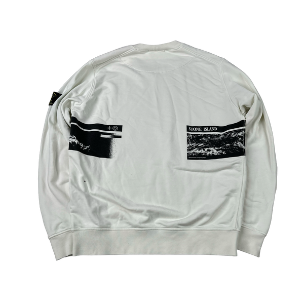Stone Island 2020 White Crewneck Graphic Sweatshirt - Large