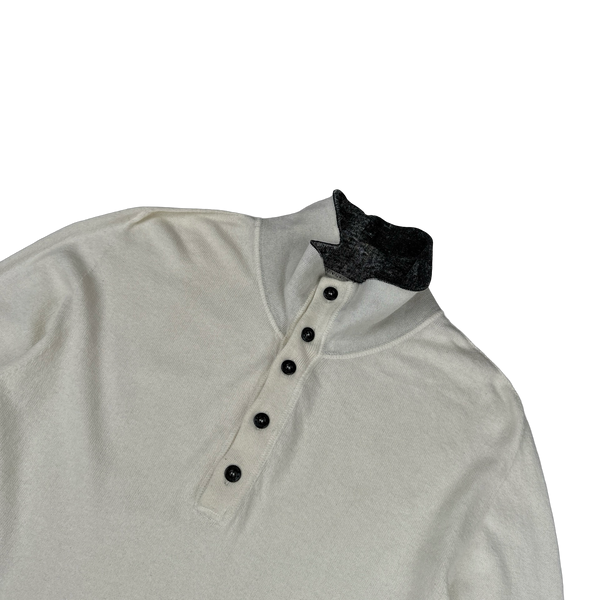 Stone Island 2008 White Cotton Buttoned High Neck Pullover - XXL