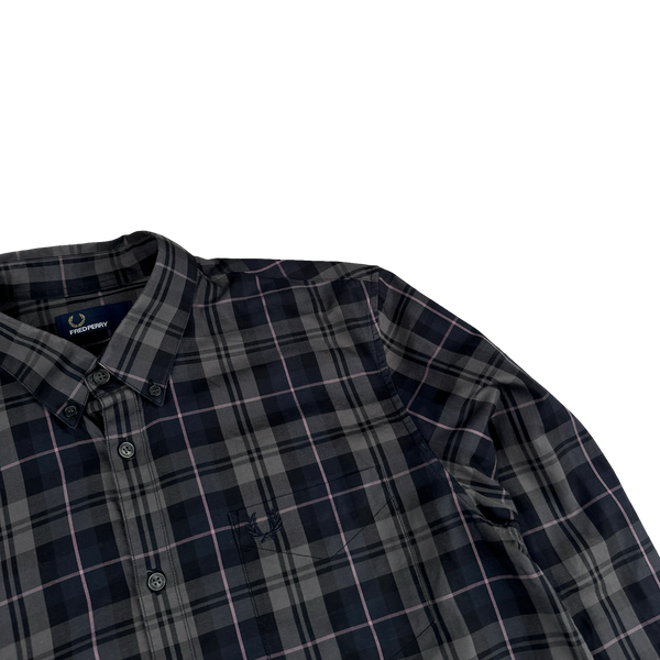 Fred Perry Black/Pink Plaid Buttoned Shirt - Large