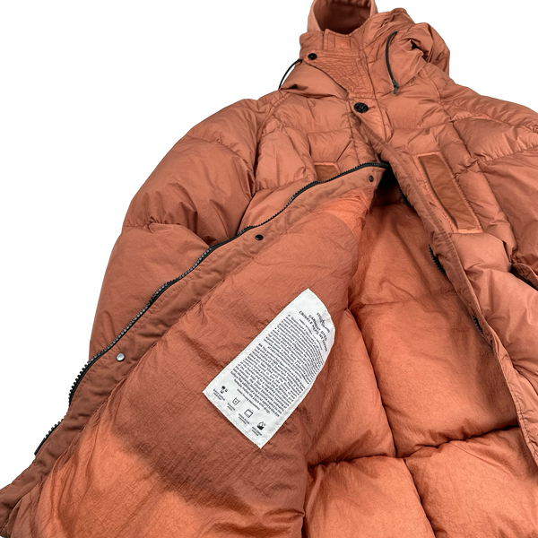 Stone Island 2019 Salmon Garment Dyed Crinkle Reps Long Puffer Jacket - Medium