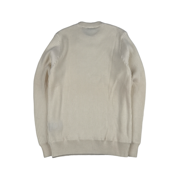 Paul & Shark Cream Ribbed Wool Blend Thick Knitted Crewneck Jumper - Large
