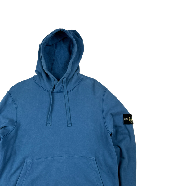 Stone Island 2020 Blue Cotton Pullover Hoodie - Large