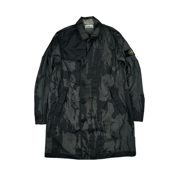 Stone Island 2015 Reverse Colour Process Flowing Camo Raso Gommato Trench Coat - Medium