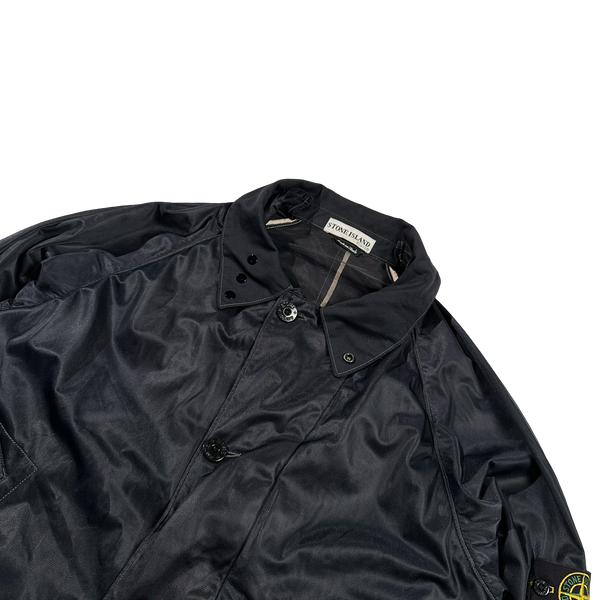 Stone Island 2003 Navy Paul Harvey Era Lightweight Mesh Collared Long Jacket - Medium