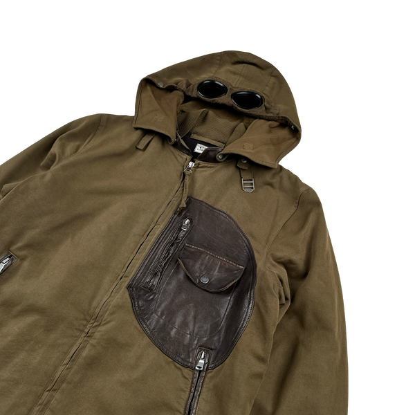 CP Company 2005 Brown Leather Detailed Goggle Jacket - Medium
