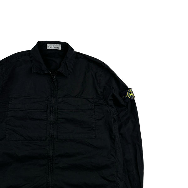 Stone Island 2023 Black Supima Cotton Twill Zipped Overshirt - Large