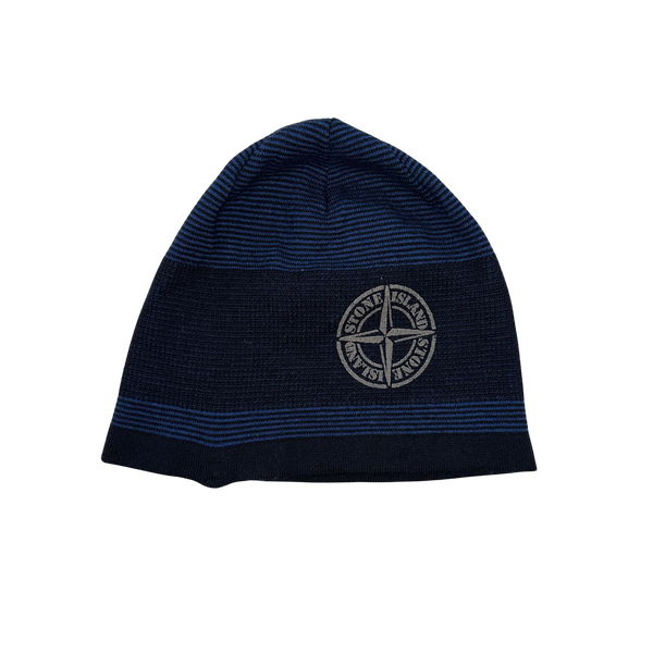 Stone Island 2000's Blue Striped Reflective Compass Beanie