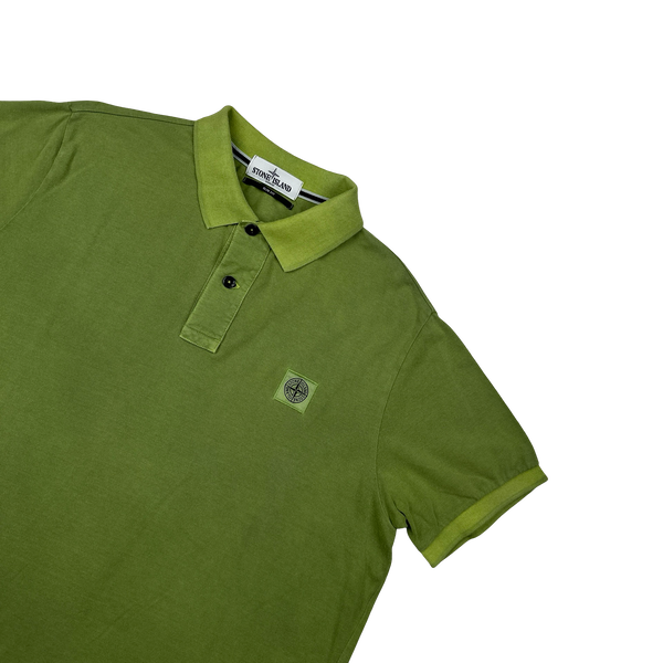 Stone Island Garment Dyed Green Polo Shirt - Large