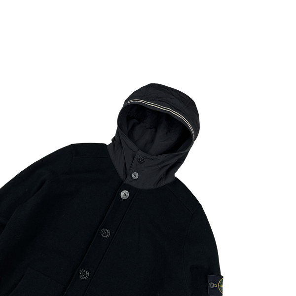 Stone Island 2011 Black Wool Nylon Hood Cardigan - XL