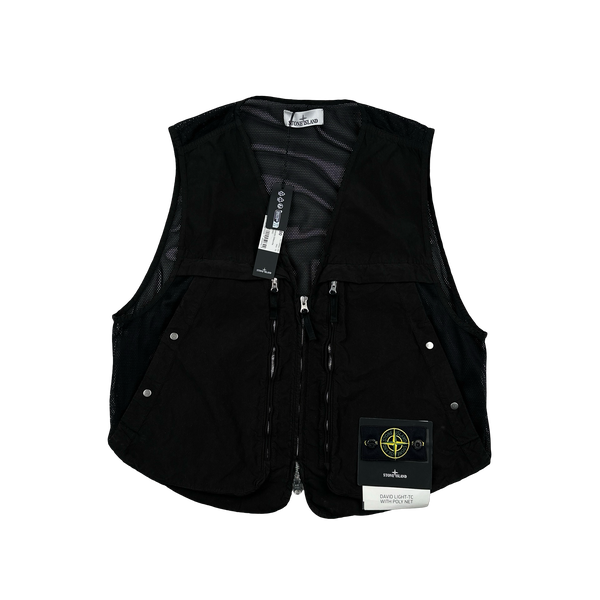 Stone Island 2024 Black David Light-TC Poly Net Gilet - Large