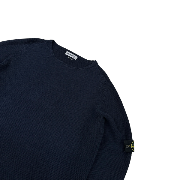Stone Island 2000s Navy Cotton Knit Crewneck Jumper - XL