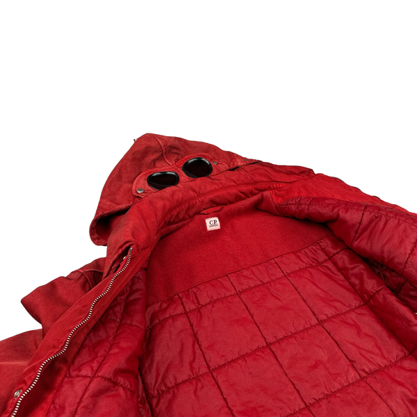 CP Company Red Frosted Nylon Quilted Goggle Jacket - XL