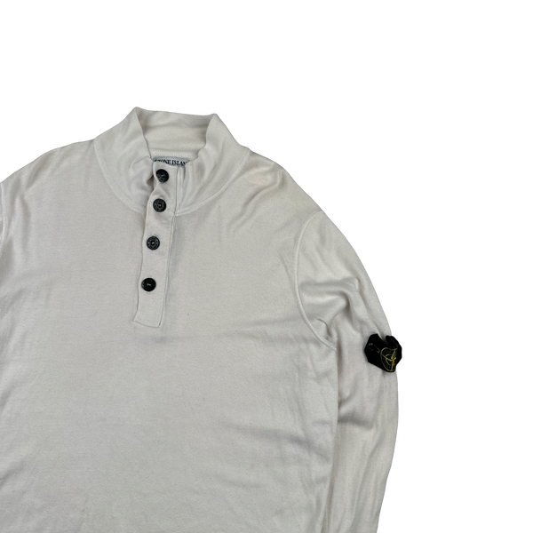 Stone Island 2008 White Cotton Buttoned High Neck Pullover - XXL