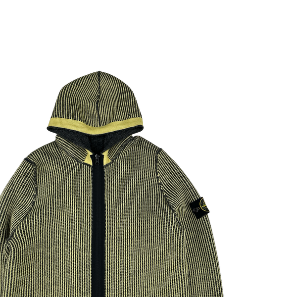 Stone Island Reversible Yellow/Grey Wool Contrast Ribbed Knit Hoodie - Medium