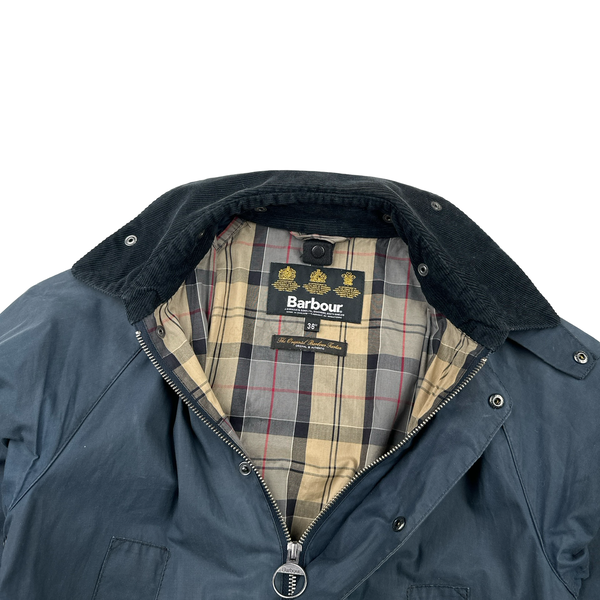 Barbour Tartan Lined Multi Pocket Corduroy Collar Waxed Jacket - Small