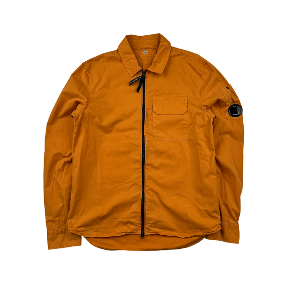 CP Company Orange Cotton Zipped Overshirt - Small