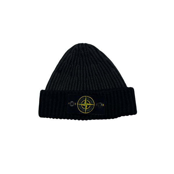 Stone Island 2011 Two Tone Grey Ribbed Wool Badge Beanie