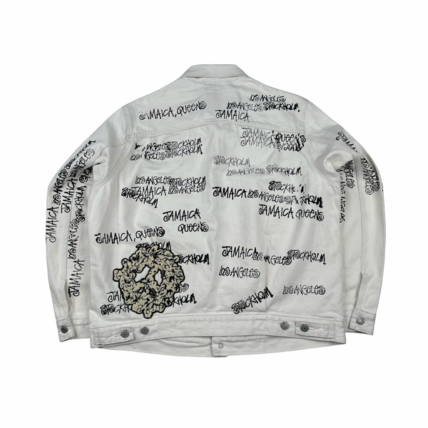 Stussy X Levi X Denim Tears Spellout Design White Denim Jacket - Medium - Large