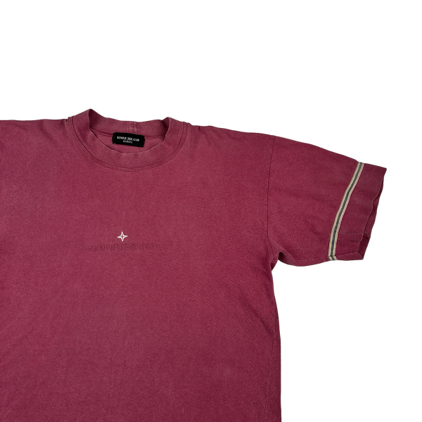 Stone Island Marina Vintage 80's Cotton Pink Spellout Embroidery T Shirt - Large