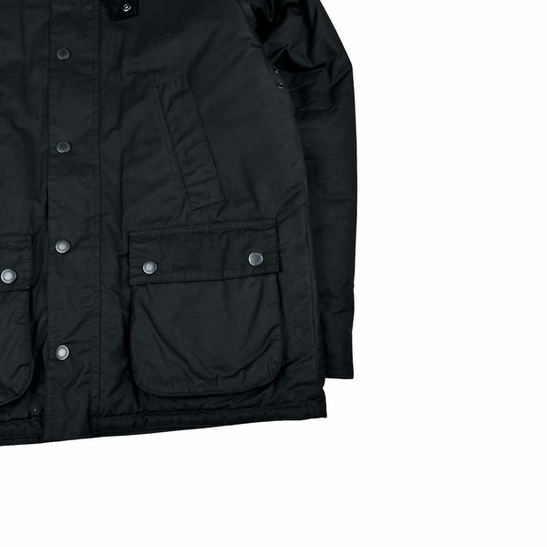 Barbour Black Cotton Wax Quilted Leather Jacket - Large