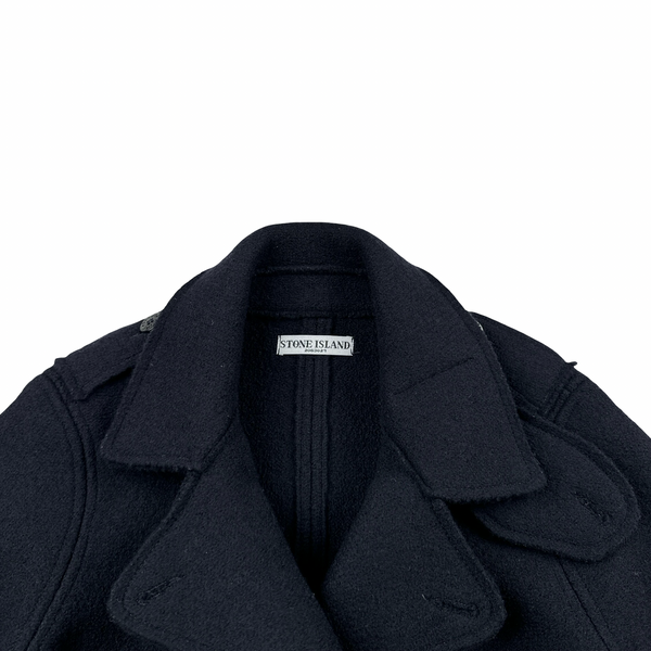 Stone Island 2010 Navy Double Breasted Thick Wool Pea Coat - Small