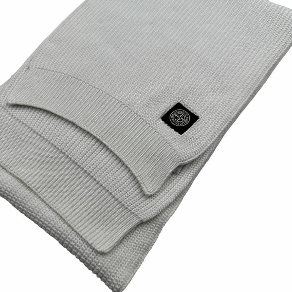 Stone Island 2018 White Glow In The Dark Ribbed Wool Scarf