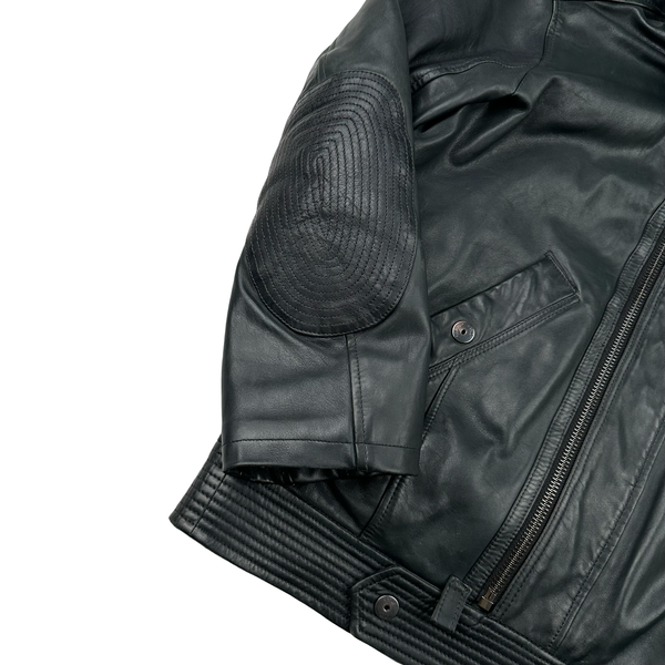 G Star Raw Black Leather Lined Shearling Collar Jacket - Medium