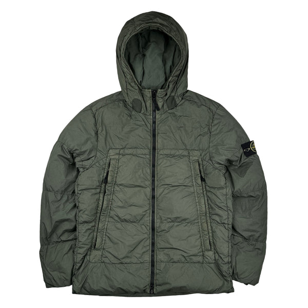 Stone Island 2020 Moss Green Crinkle Reps Puffer Jacket - Large