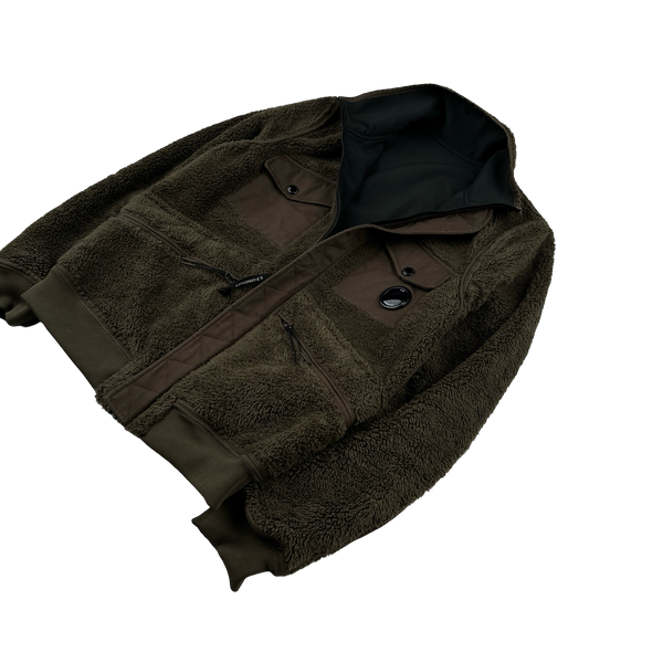 CP Company Khaki Soft Shell Teddy Fleece Reversible Lens Viewer Jacket - Medium