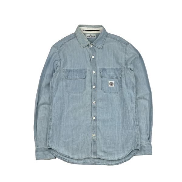 Stone Island 2013 Blue Denim Patch Buttoned Shirt - Large