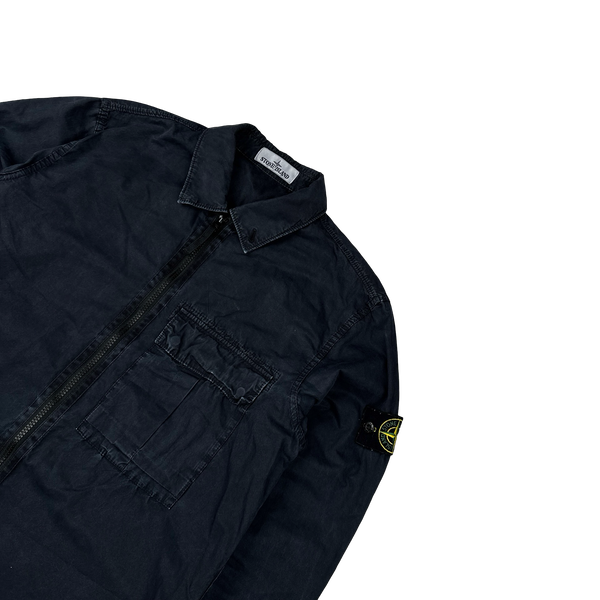 Stone Island 2019 Black Cotton Garment Dyed Overshirt - Medium
