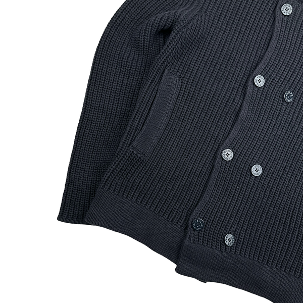 Stone Island 2012 Navy Ghost Piece Double Breasted Cotton Knit Buttoned Cardigan - XL