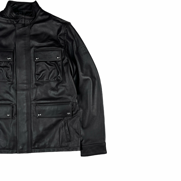 Belstaff Dark Brown Multi Pocket Leather Zipped Heavyweight Jacket - XL