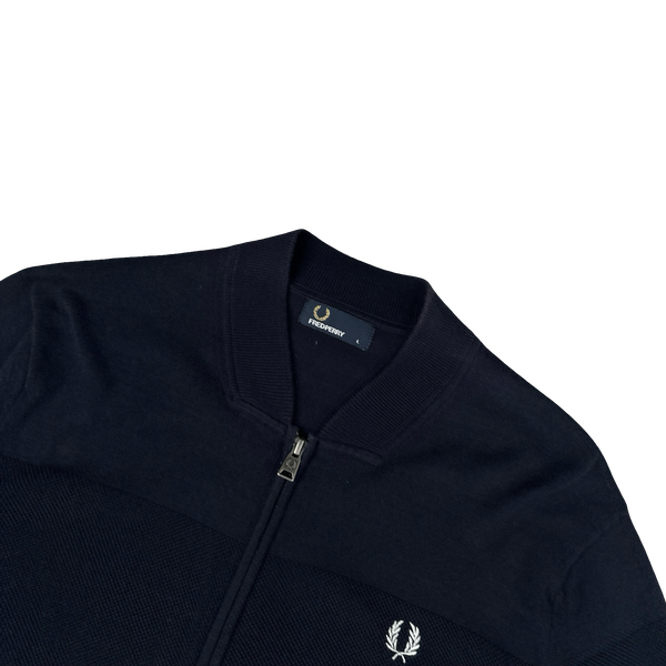 Fred Perry Navy Zipped Knit Bomber - Large
