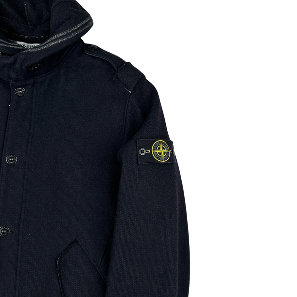 Stone Island 2009 Black Heavyweight Wool Buttoned Coat - Large