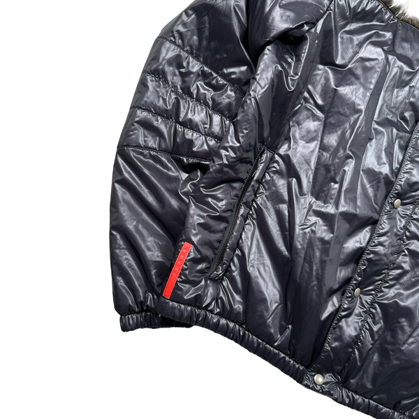 Prada Black/Khaki Nylon Down Padded Bomber Jacket - Large