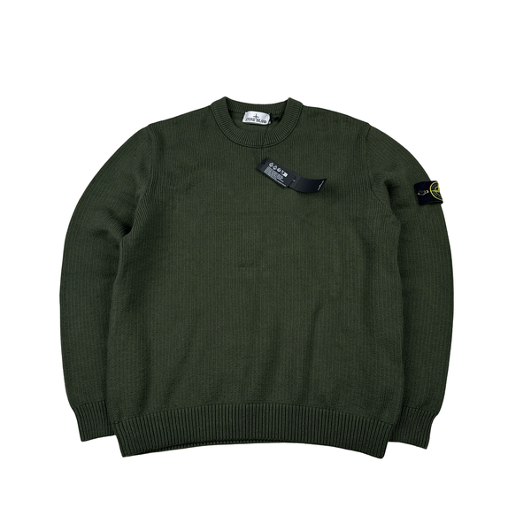 Stone Island 2025 Green Winter Cotton Crewneck Knit Jumper - Large